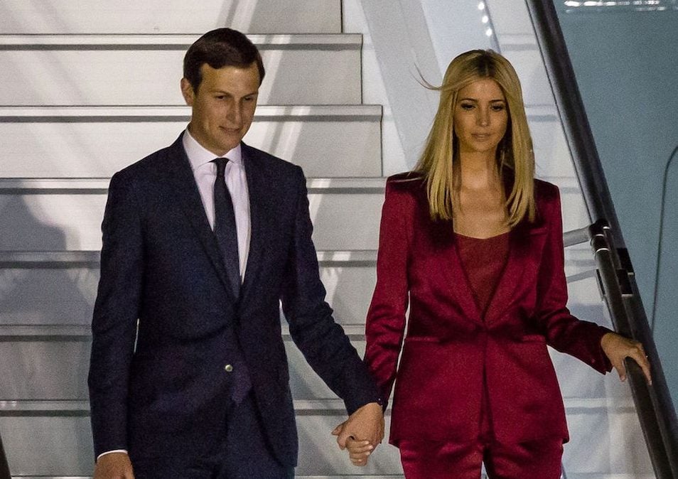 Ivanka Trump (R) and her husband Jared Kushner step off Air Force One upon arrival