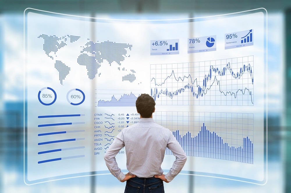 man looking at data