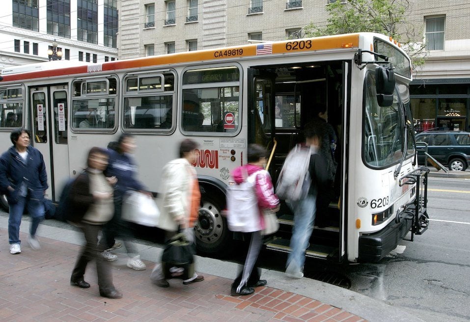 Public Transportation Gains Popularity Amid High Gas Prices Passengers board a MUNI bus along Market Street