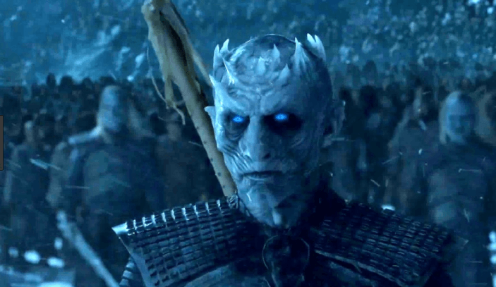 The Night King stares ahead with icy blue gaze