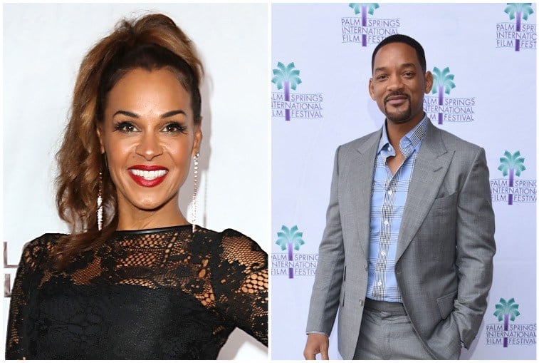 Left: Sheree Fletcher in a lace black dress, Right: Will Smith at a movie screening in 2016