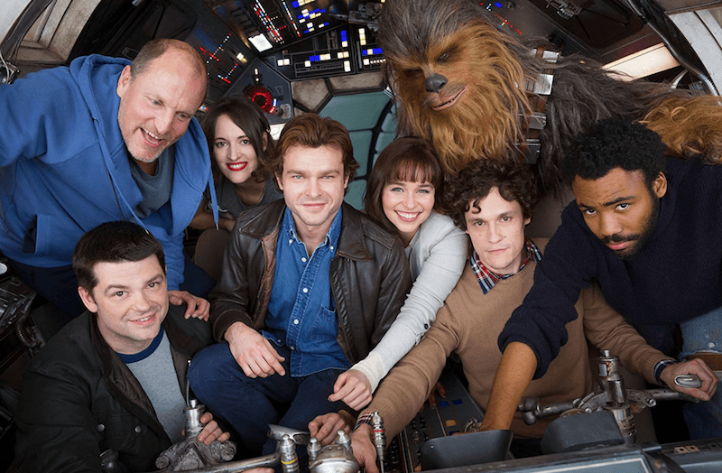 The cast of Solo: A Star Wars Story inside a ship. The cast of Solo: A Star Wars Story inside a ship.