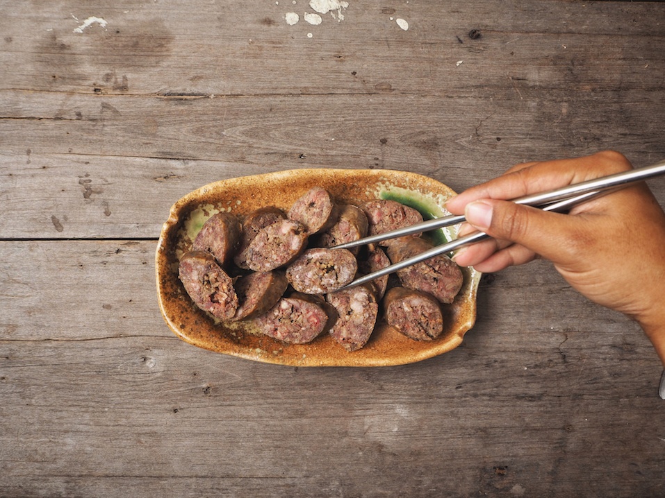Soondae sausage Soondae sausage with chopsticks Korean food
