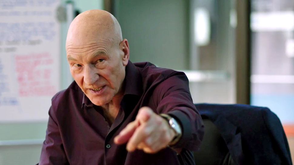 Patrick Stewart points his finger Patrick Stewart points his finger