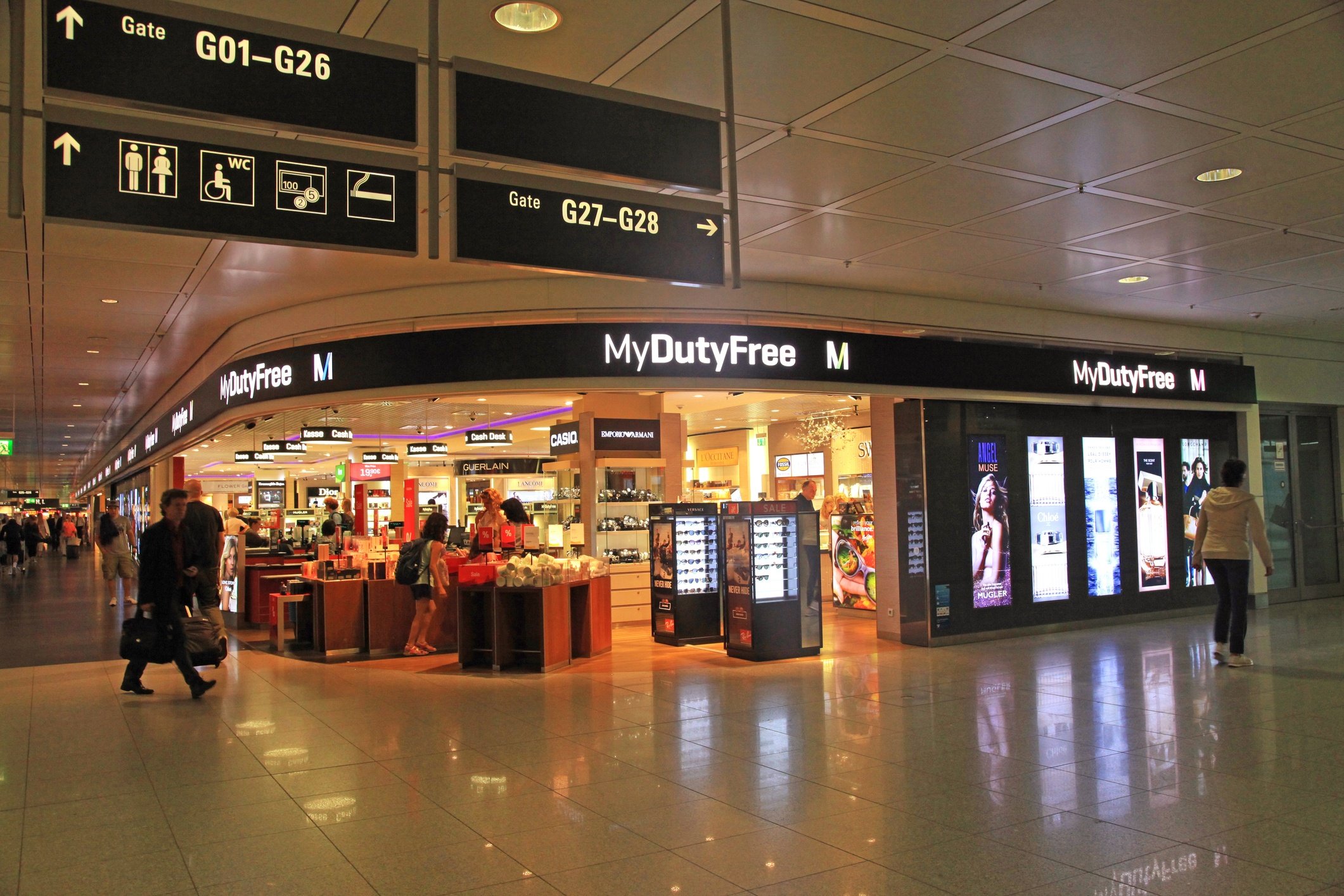 Duty free shop in airport, Munich, Germany.