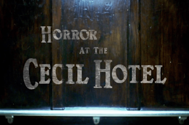 An elevator that reads Horror at the Cecil Hotel An elevator that reads Horror at the Cecil Hotel