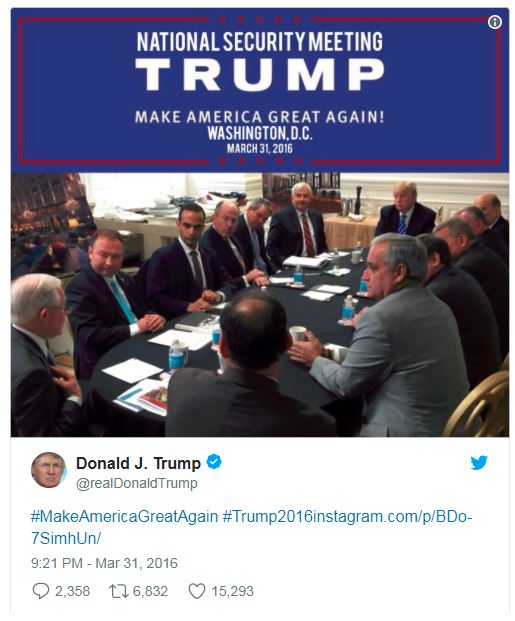 a tweet by Trump showing his national security team a tweet by Trump showing his national security team