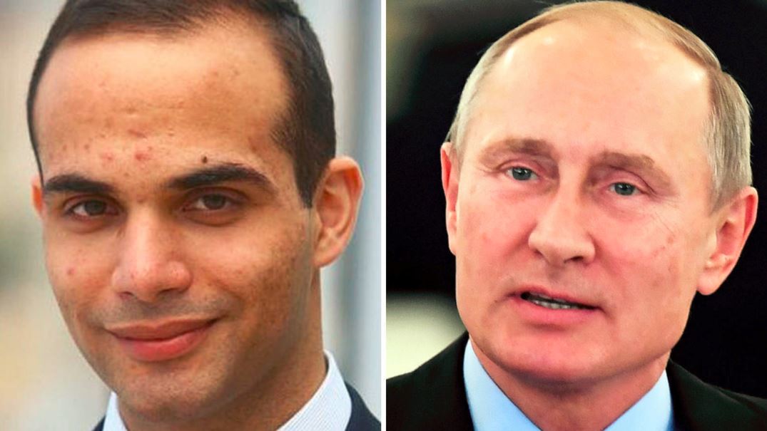 Papadopoulos and Putin side by side Papadopoulos and Putin side by side