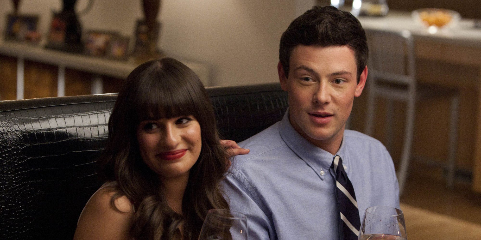 Lea Michele as Rachel Berry and Cory Monteith as Finn Hudson on Glee