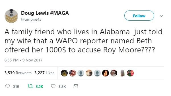 a tweet claiming a roy moore source was paid off a tweet claiming a roy moore source was paid off