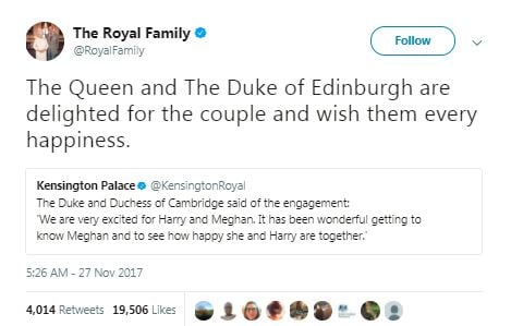 a tweet by the royal family on the engagement a tweet by the royal family on the engagement