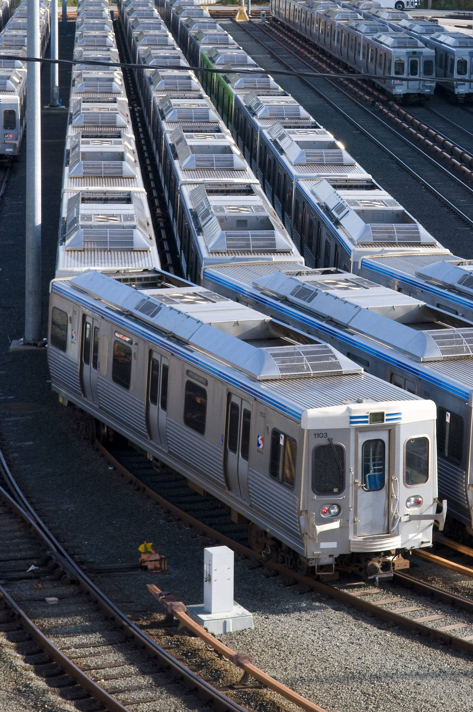SEPTA elevated trains sit idle at the the 69th Street Teminal SEPTA trains Philadelphia