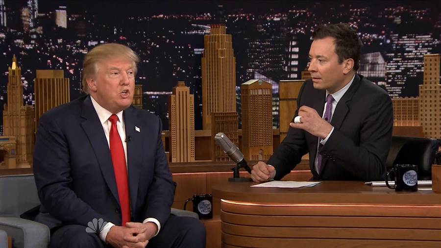 Donald Trump sits across from Jimmy Fallon