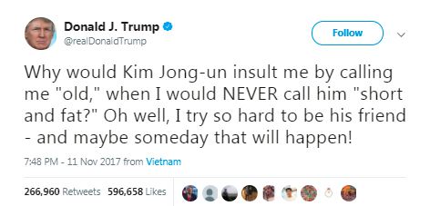 a tweet Trump sent to North Korea dictator