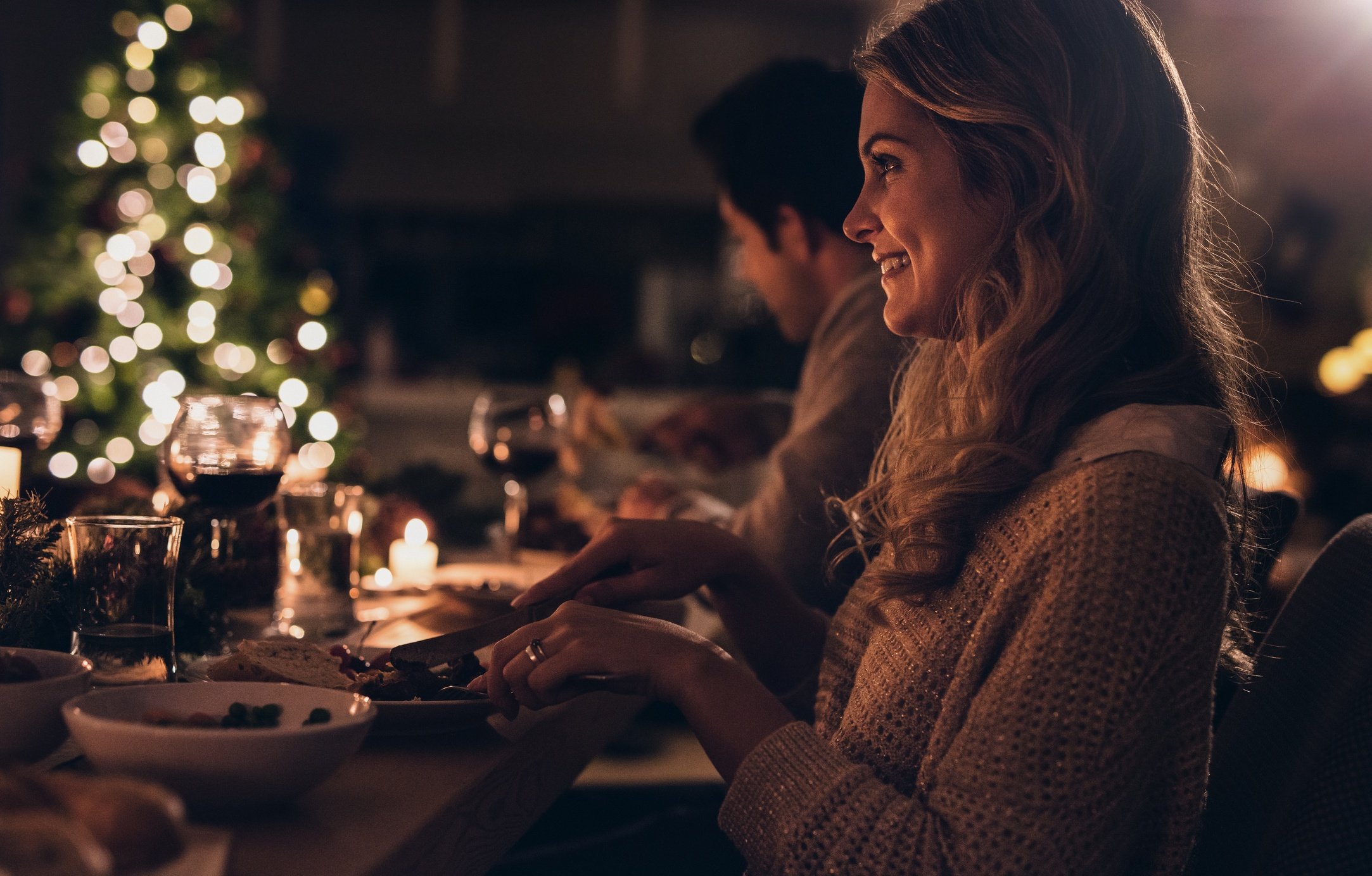 Woman at Christmas dinner