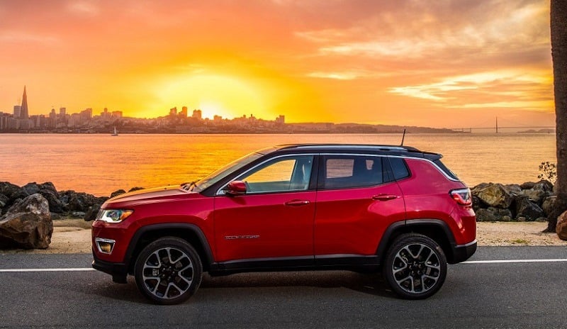 Prfile view of red 2018 Jeep Compass SUV