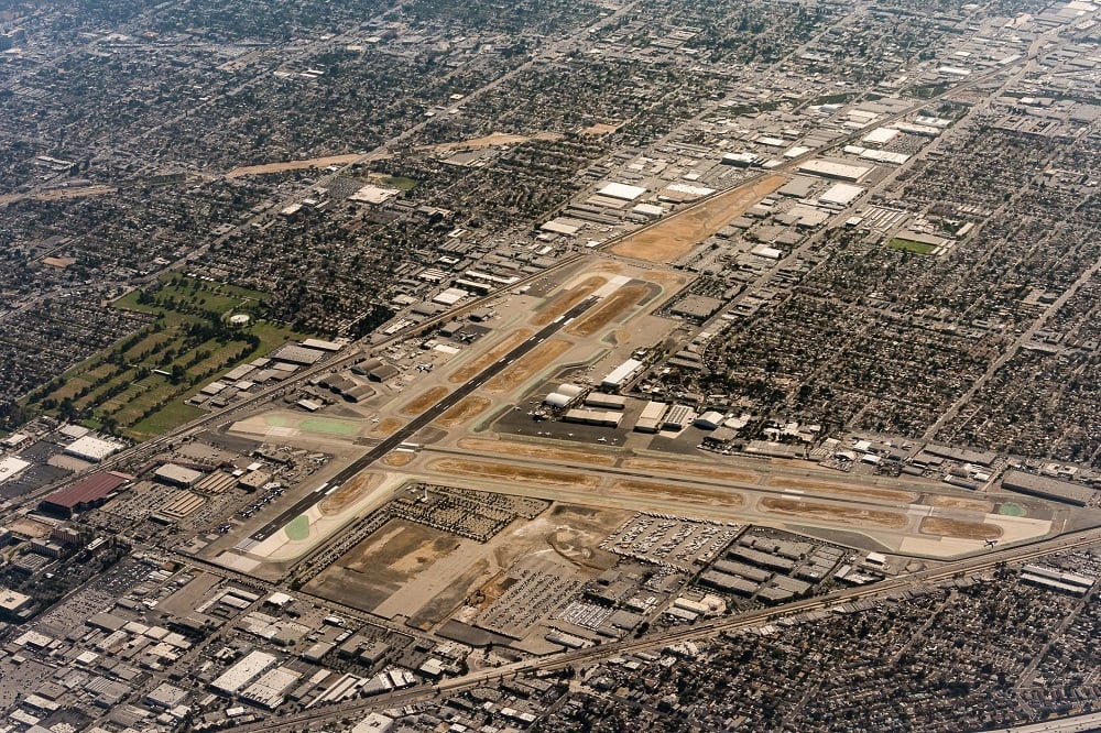 View from airplane of Burbank Airport