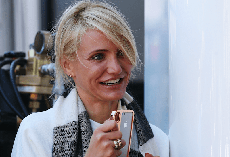 Cameron Diaz smiles while wearing her engagement ring. Cameron Diaz smiles while wearing her engagement ring.