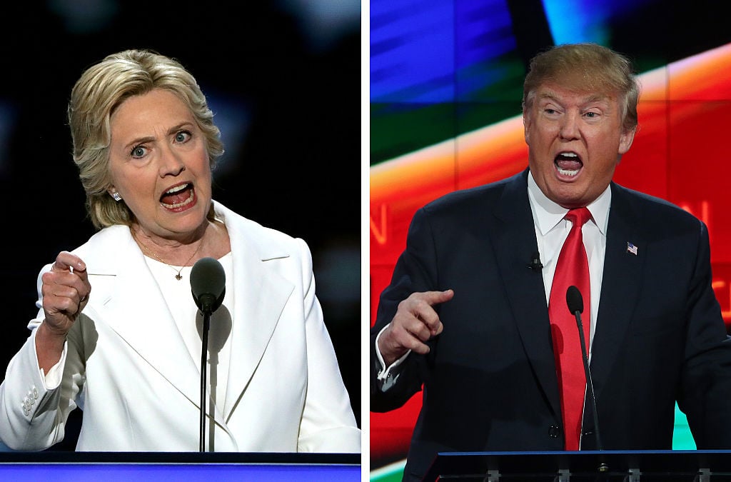side by side of donald trump and hillary clinton yelling