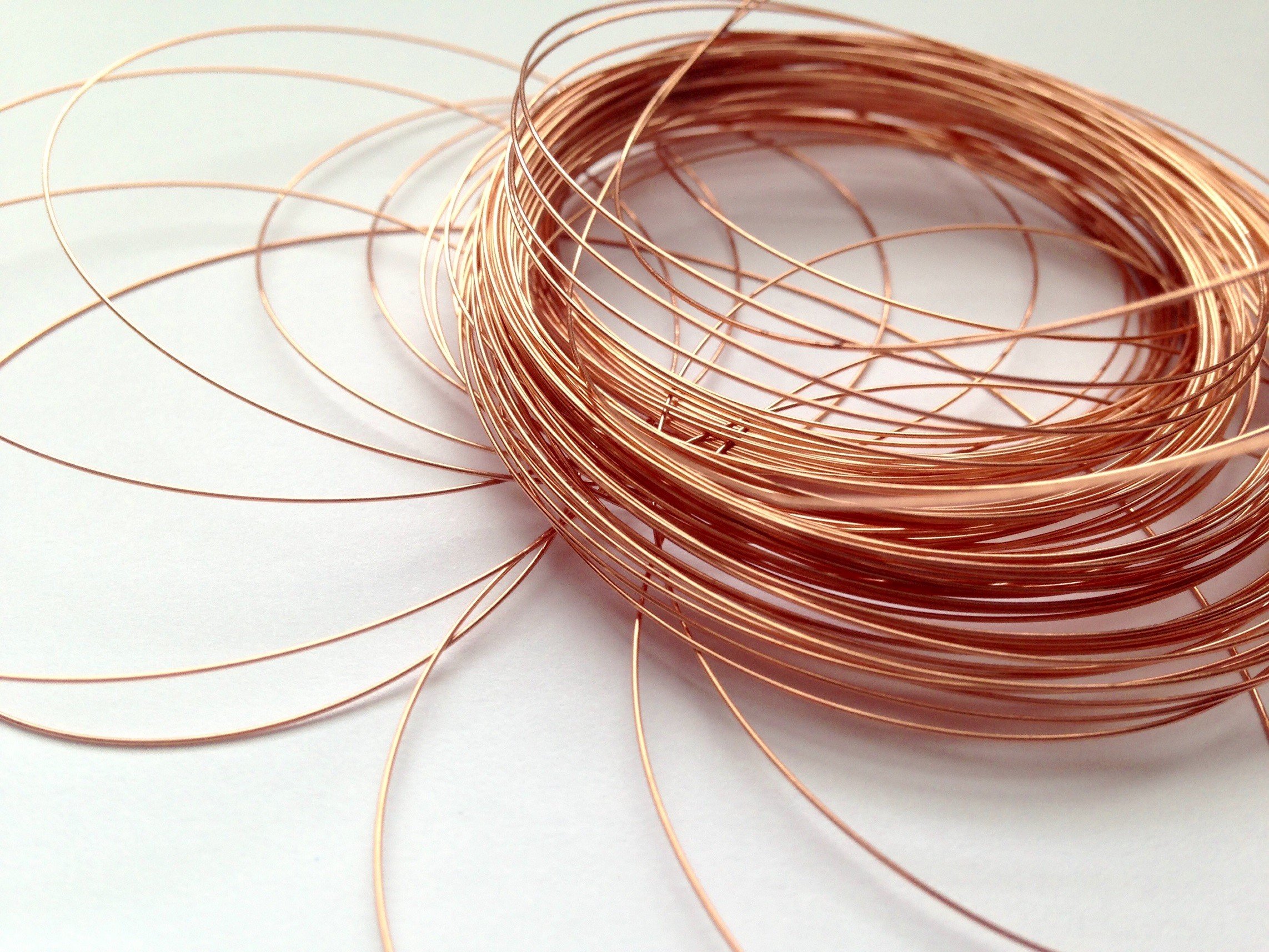 Copper wire coil on white background
