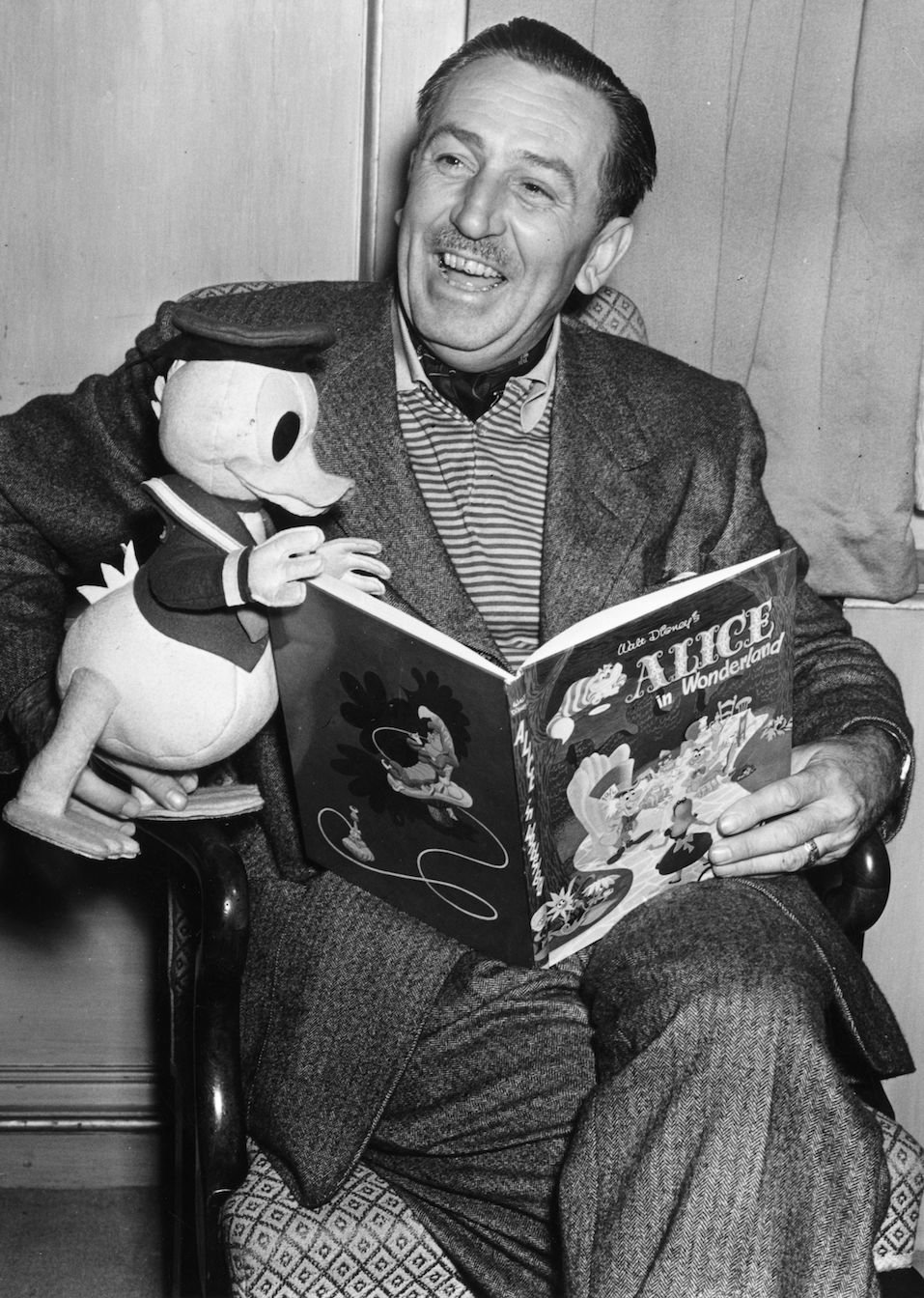 Disney With Donald Creator of Mickey Mouse Walt Disney (1901-1966) arrives in London