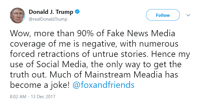 Donald Trump tweets about fake news media