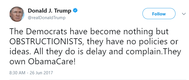 Donald Trump Tweets calling Democrats obstructionist