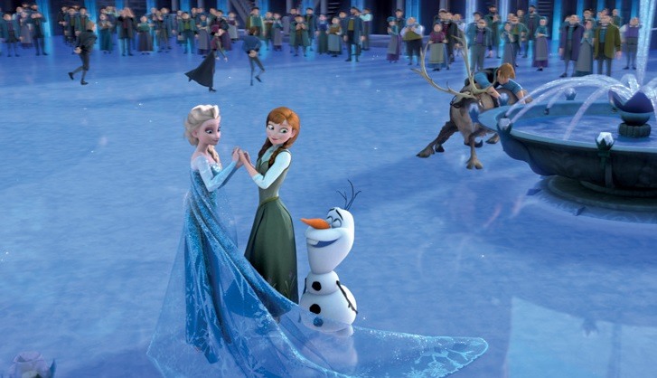 Elsa, Anna, and Olaf in Frozen