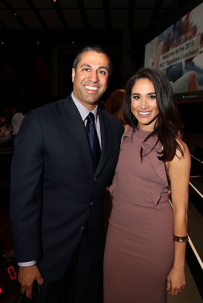 FCC Commissioner Ajit Pai and Meghan Markle attend the 2015 Women in Cable Telecommunications Signature Luncheon.