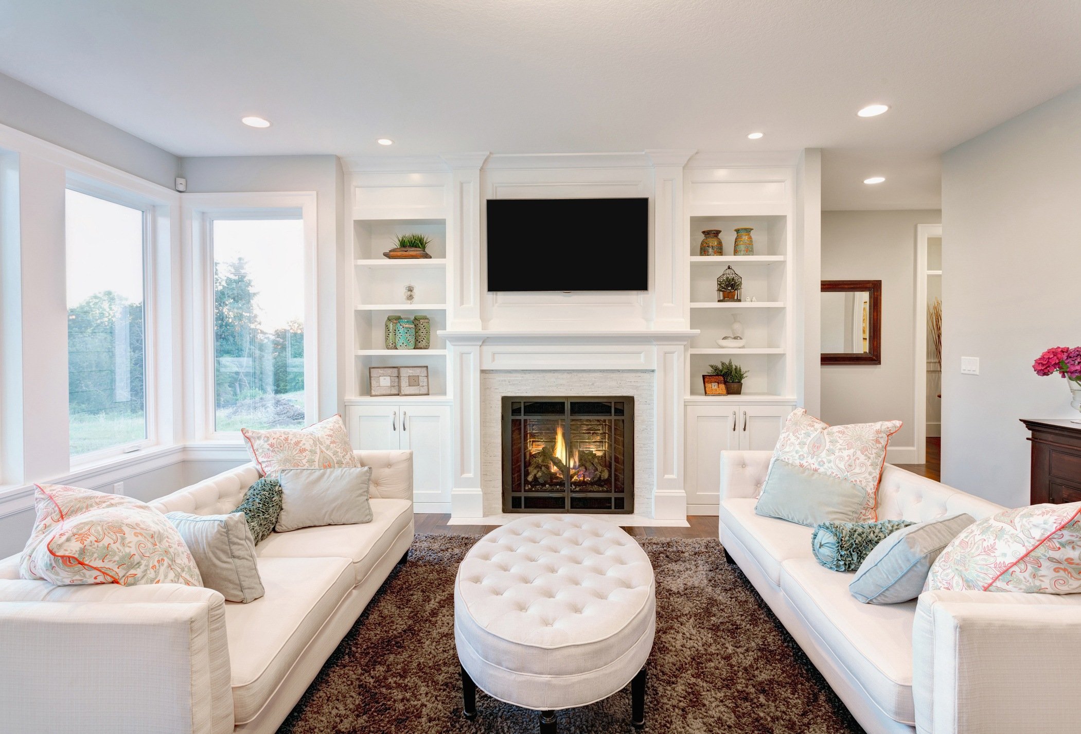 furnished living room in newly constructed home