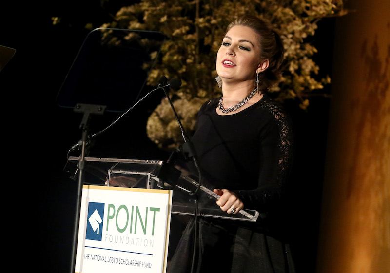 Mallory Hagan speaks onstage at Point Honors Gala honors Greg Louganis and Pete Nowalk on April 11, 2016 i Mallory Hagan speaks onstage at Point Honors Gala honors Greg Louganis and Pete Nowalk on April 11, 2016 i