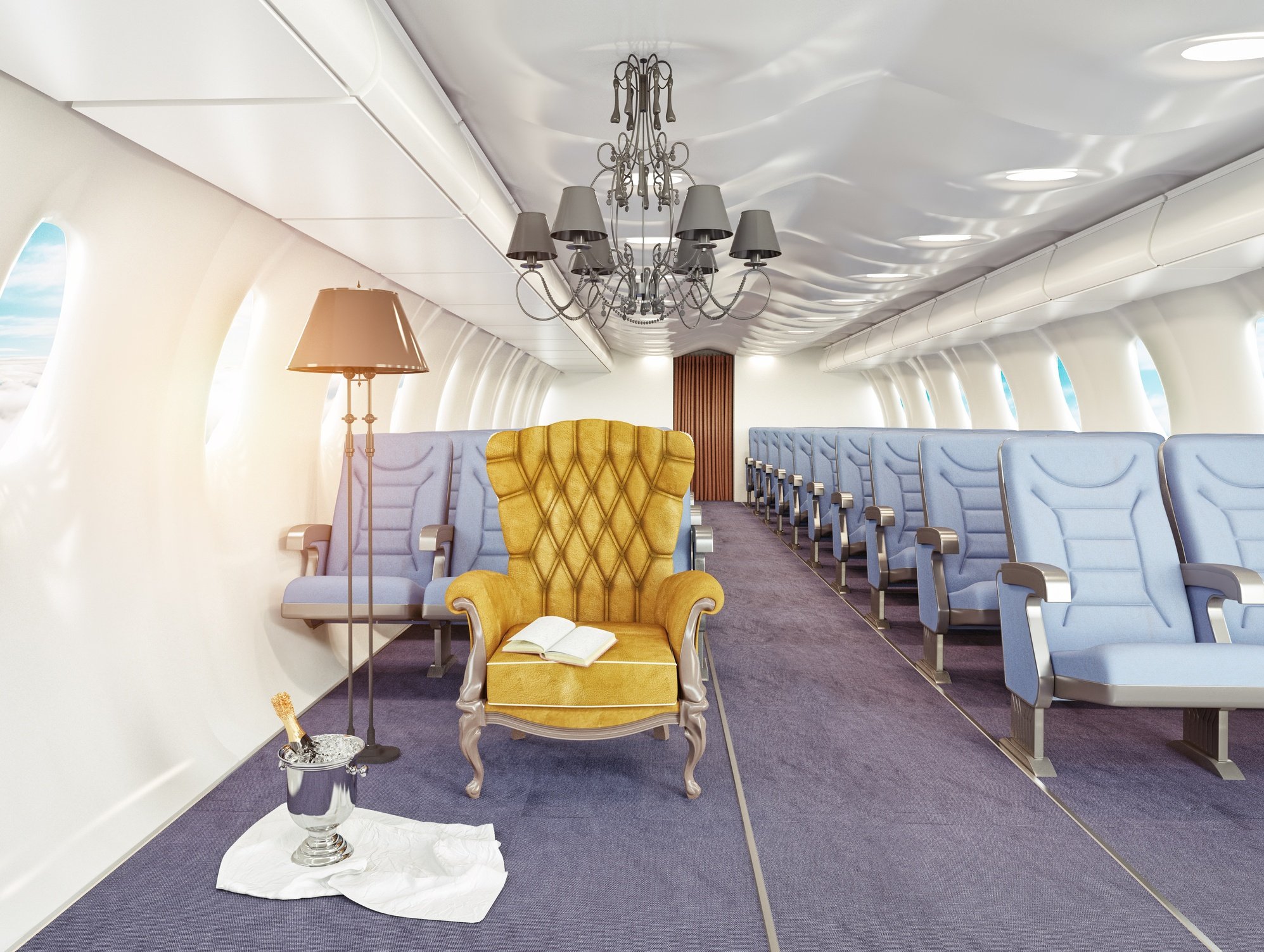 luxury armchair in row of airplane