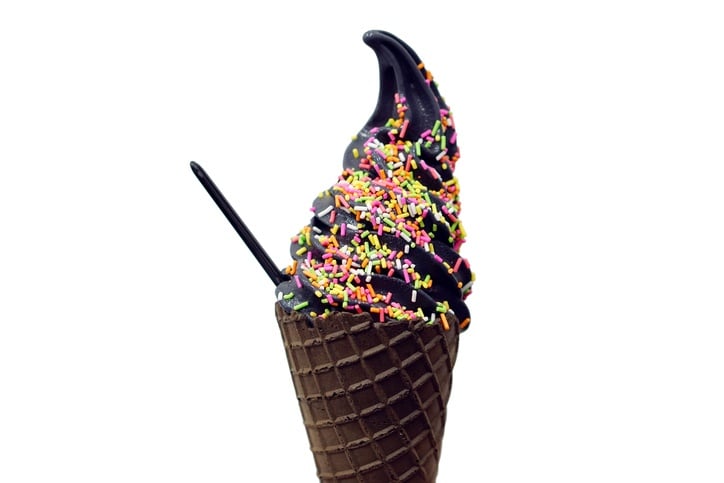 charcoal frozen yogurt in cone