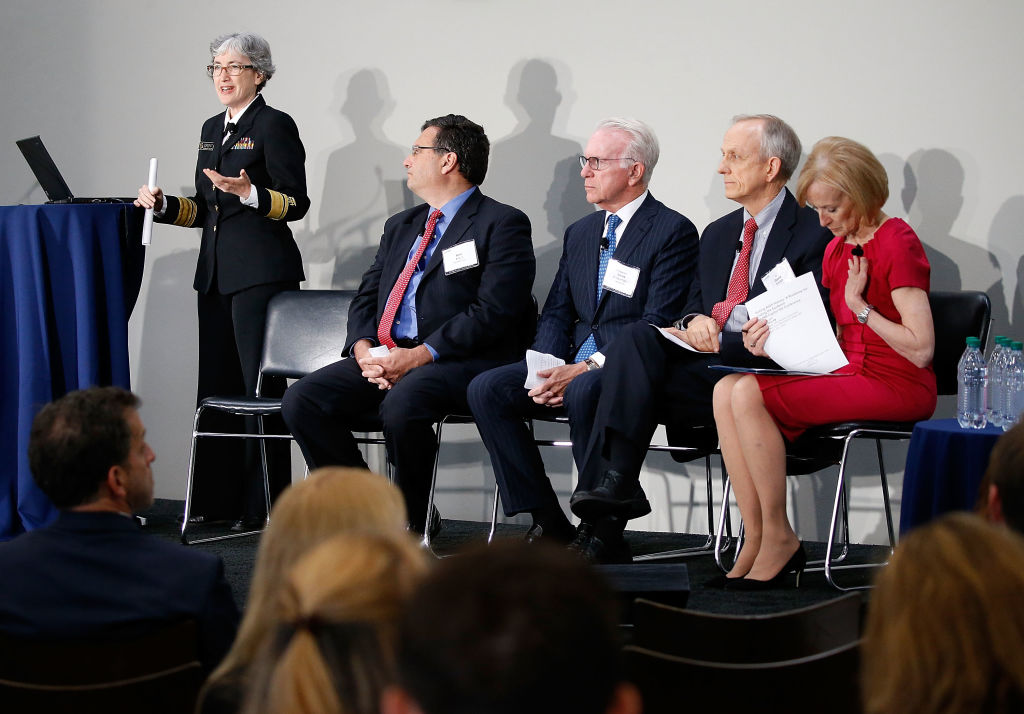 Ann Schuchat, M.D., Acting Director, Centers for Disease Control and Prevention (CDC); Ron Klain, Former White House Ebola Response Coordinator; Executive Vice President, Revolution; Ambassador James Glassman, Former Under Secretary for Public Diplomacy, U.S. Department of State; Visiting Fellow, American Enterprise Institute; David Smith, M.D., Acting Assistant Secretary of Defense for Health Affairs, U.S. Department of Defense, and Judy Woodruff, Anchor and Managing Editor, PBS Newshour, participate in a panel discussion Ann Schuchat, M.D., Acting Director, Centers for Disease Control and Prevention (CDC); Ron Klain, Former White House Ebola Response Coordinator; Executive Vice President, Revolution; Ambassador James Glassman, Former Under Secretary for Public Diplomacy, U.S. Department of State; Visiting Fellow, American Enterprise Institute; David Smith, M.D., Acting Assistant Secretary of Defense for Health Affairs, U.S. Department of Defense, and Judy Woodruff, Anchor and Managing Editor, PBS Newshour, participate in a panel discussion