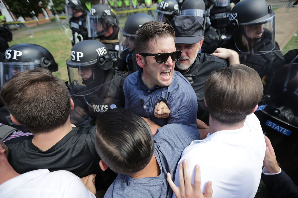 Richard Spencer in his favorite element: surrounded by angry white men. Richard Spencer in his favorite element: surrounded by angry white men.