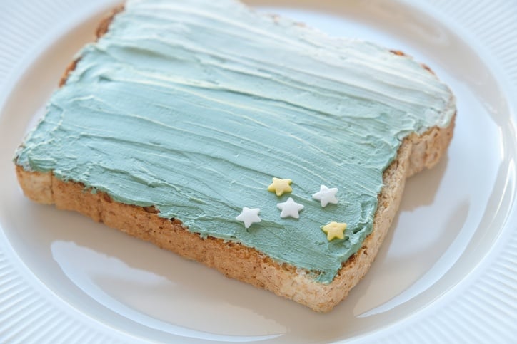 Star and mermaid spirulina blue cream cheese toast