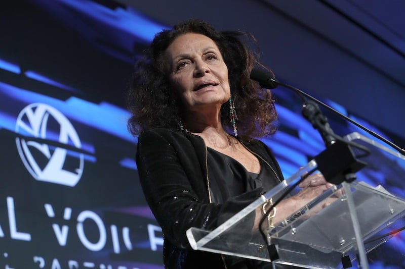 Host, presenter, Designer, Activist, Vital Voices Board Diane Von Furstenberg speaks during Vital Voices Global Partnership: 2017 Voices Against Solidarity Awards at IAC HQ on December 4, 2017 in New York City