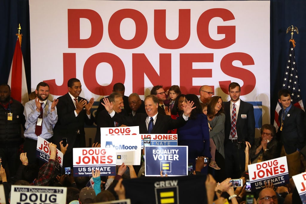 doug jones onstage with supporters on election night doug jones onstage with supporters on election night