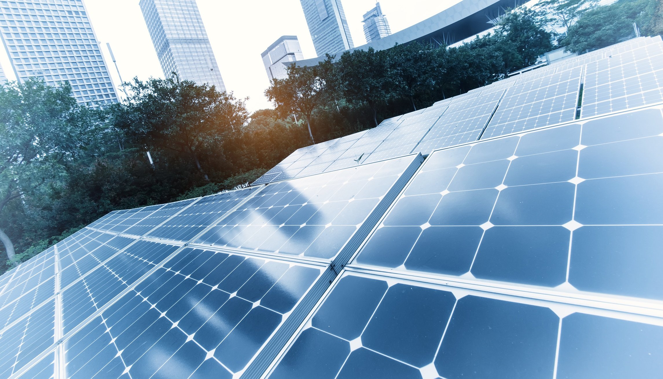 Solar Power Plant in modern city,Sustainable Renewable Energy.