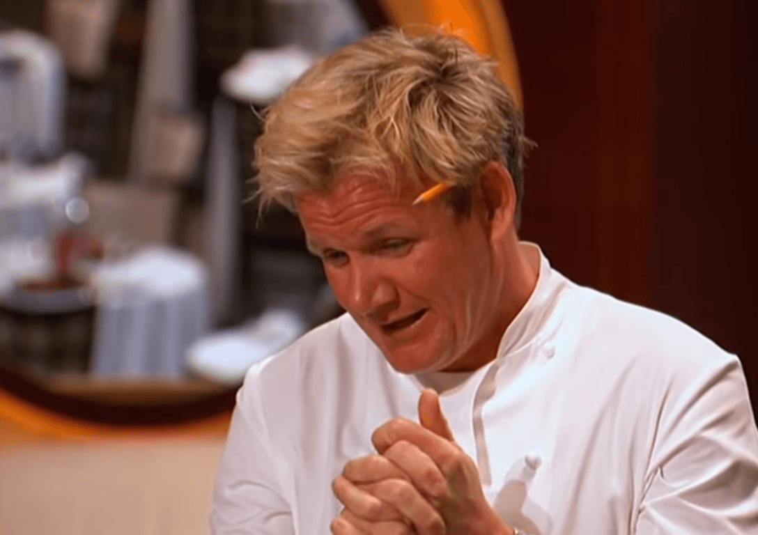 Gordon Ramsay critiquing food on Hell's Kitchen