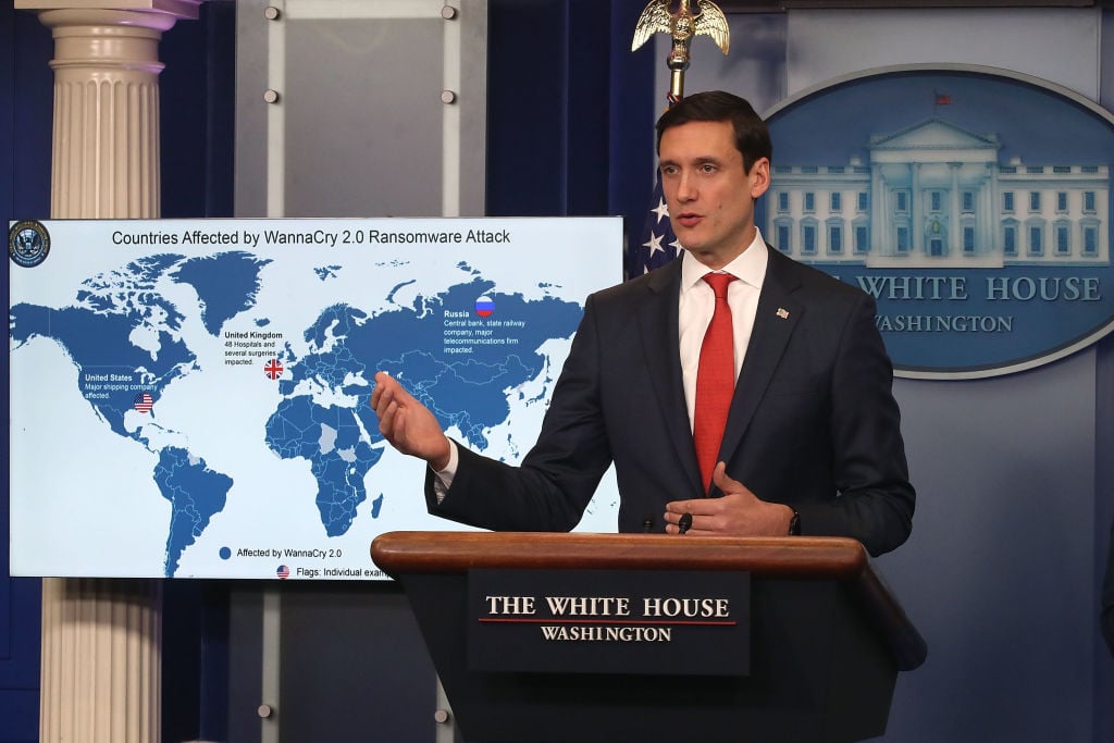Homeland Security Advisor Tom Bossert Holds White House Briefing Tom Bossert, White House homeland security advisor, briefs reporters about the WannaCry cyberattack