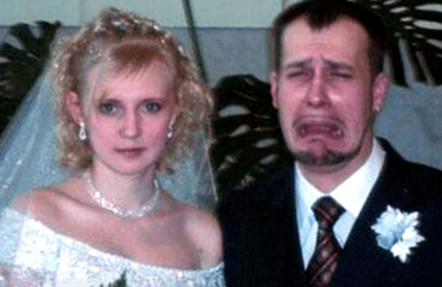 Bride and unhappy groom Bride and unhappy groom