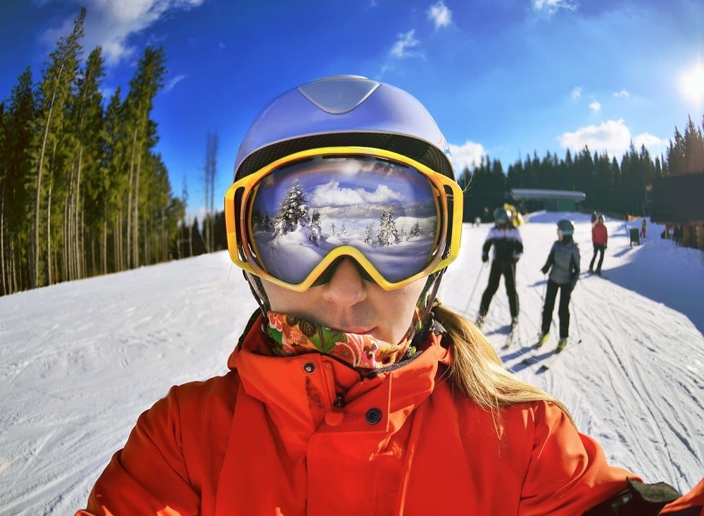 Woman ready for skiing Woman in Carpathian Mountains