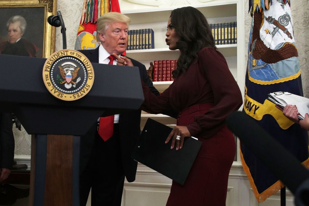 President Trump Attends Minority Enterprise Development Week Awards Ceremony At The White House Donald Trump listens to Director of Communications for the White House Public Liaison Office Omarosa Manigault during an event