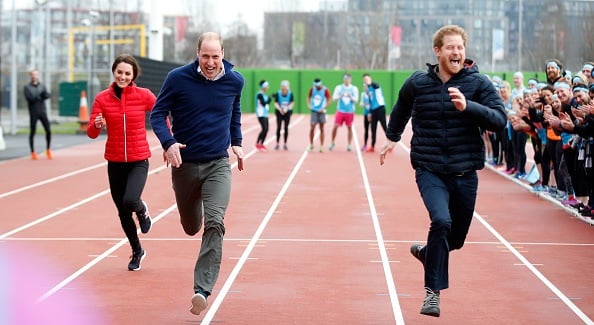 Britain's Catherine, Duchess of Cambridge (L), Britain's Prince William, Duke of Cambridge (C) and Britain's Prince Harry (R) take part in a relay race, during a training event Britain's Catherine, Duchess of Cambridge (L), Britain's Prince William, Duke of Cambridge (C) and Britain's Prince Harry (R) take part in a relay race, during a training event
