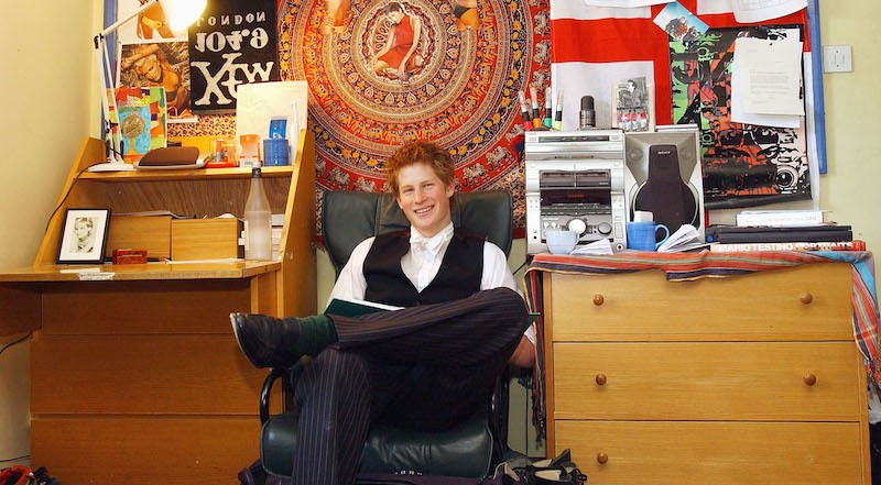 Prince Harry sits in a dorm room in Eaton College. Prince Harry sits in a dorm room in Eaton College.