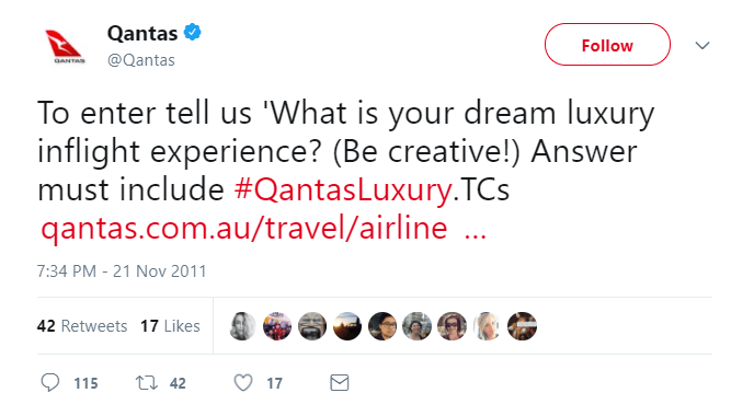 Qantas Luxury Contest tweet