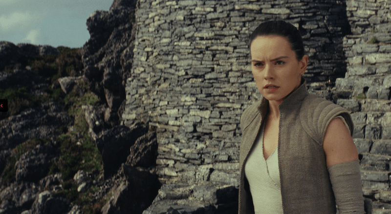 Rey stands in front of a brick building and landscape. 