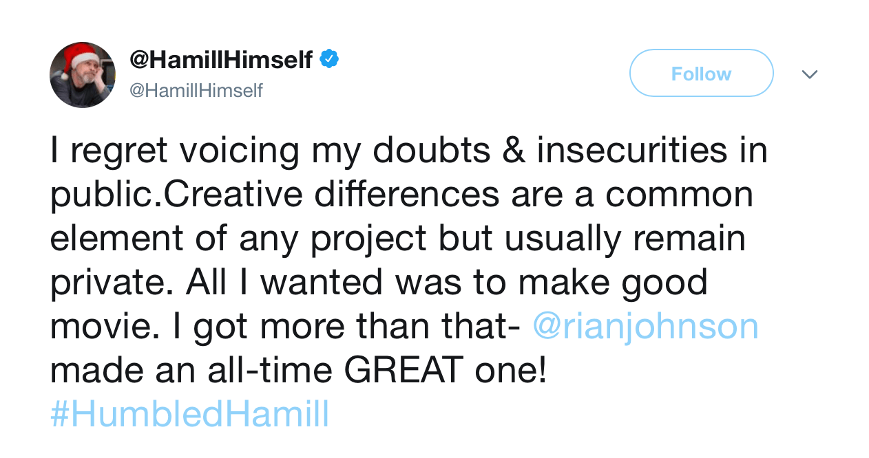 A screenshot of Mark Hamill's twitter A screenshot of Mark Hamill's twitter