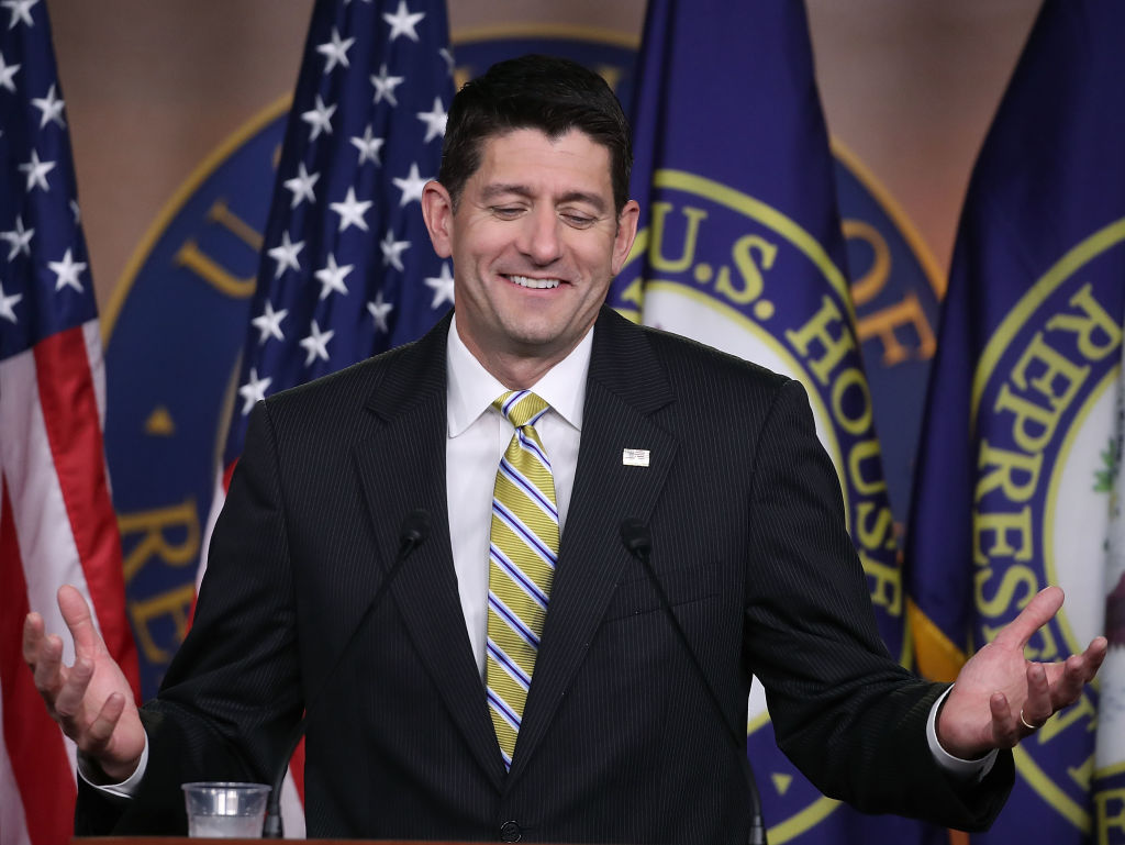 House Speaker Paul Ryans peaks to the media about issues before the House